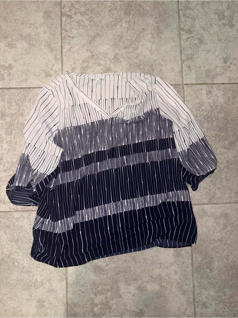 Chaus Striped V-Neck Blouse in Navy and White